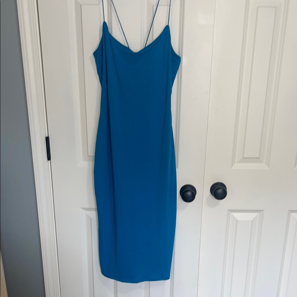 Fashion Nova Blue Spaghetti Strap Midi Dress